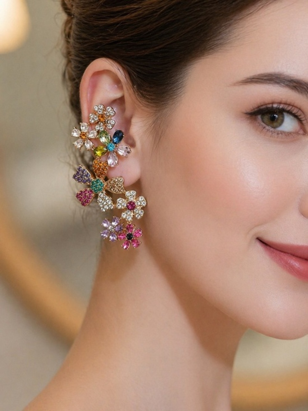 Gold-Tone Multicolor Floral Crystal Drop Earrings - Women Jewelry